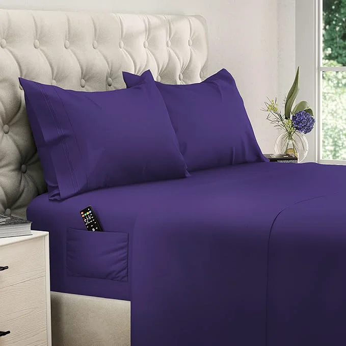 Clean DREAMCARE Queen Sheet Set – 4 pcs Cooling Sheets – up to 21 Extra Deep Pocket Queen Sheets – Hotel Luxury Sheets amp Pillowcases – Superior Softness Fine Microfiber with Side Pocket – Purple World-Class