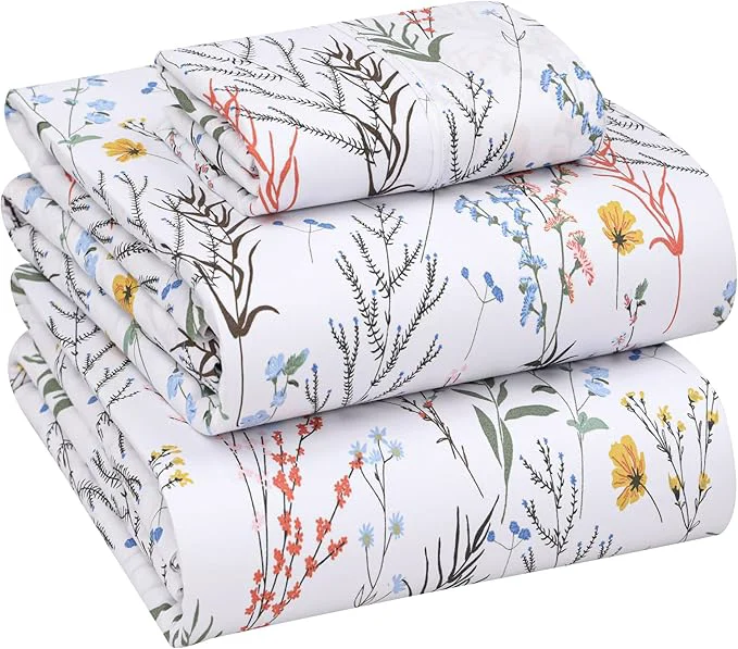 Reusable RUVANTI Cotton Sheets – Twin Size Percale Bedding Cooling amp Breathable Floral Design Durable with a Crisp Soft amp Comfortable Feel 16 quot Deep Pocket 3-Piece Set Aroma Long-Lasting