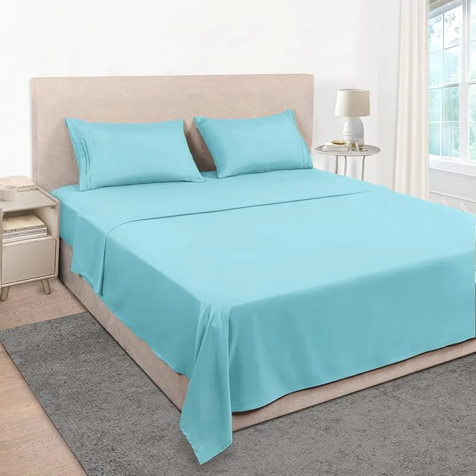 Optimized Mejoroom King Size Bed Sheet Set - Hotel Luxury 1800 Bedding Sheets amp Pillowcases - 16 quot Deep Pocket Fitted Sheet Soft Breathable Wrinkle amp Fade Resistant - 4 Piece King Baby Blue First-Class