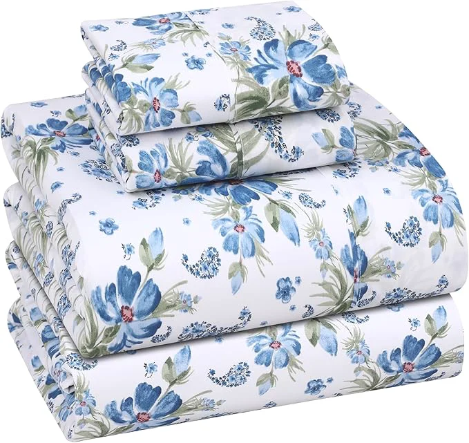 Eco-Friendly RUVANTI Cotton Sheets – King Size Percale Bedding Cooling amp Breathable Floral Design Durable with a Crisp Soft amp Comfortable Feel 16 quot Deep Pocket 4-Piece Set Paislyona Elite