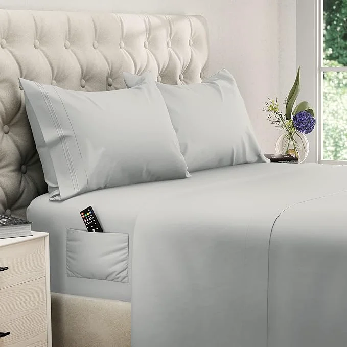 Natural DREAMCARE Queen Sheet Set – 4 pcs Cooling Sheets – up to 21 Extra Deep Pocket Queen Sheets – Hotel Luxury Sheets amp Pillowcases – Superior Softness Fine Microfiber with Side Pocket – Light Gray Excellent