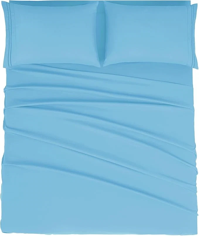 User-Friendly Mejoroom California King Size Sheet Set - Soft Microfiber Bed Sheets Deep Pocket Fitted Sheet Breathable Wrinkle amp Fade Resistant - 4 Piece（California King Denim Blue High-End