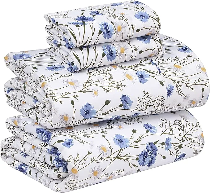 Convenient RUVANTI Cotton Sheets – King Size Percale Bedding Cooling amp Breathable Floral Design Durable with a Crisp Soft amp Comfortable Feel 16 quot Deep Pocket 4-Piece Set Sweet Pea Artisan