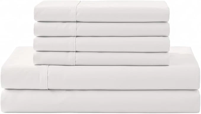Natural Linen Home Cotton Percale Sheet Set Full Size White Deep Pocket 6 Pieces Set - 1 Flat 1 Deep Pocket Fitted Sheet and 4 Pillowcases Crisp Cool and Strong Bed Linen Comfortable