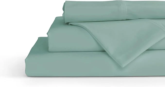 Flexible Linen Home Cotton Percale Sheets Full Size Aqua Blue Deep Pocket 4 Pieces Set - 1 Flat 1 Deep Pocket Fitted Sheet and 2 Pillowcases Crisp Cool and Strong Bed Linen Certified