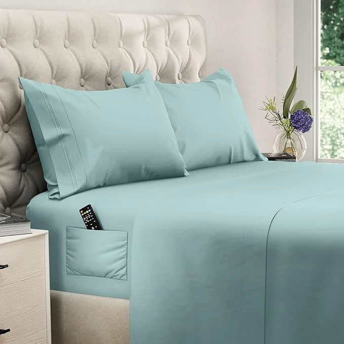 Natural DREAMCARE King Size Sheets Set – 4 pcs Cooling Sheets – up to 21 Deep Pocket King Sheet Set – Hotel Luxury Sheets amp Pillowcases – Superior Softness Microfiber with Side Pocket - Spa Blue Consistent