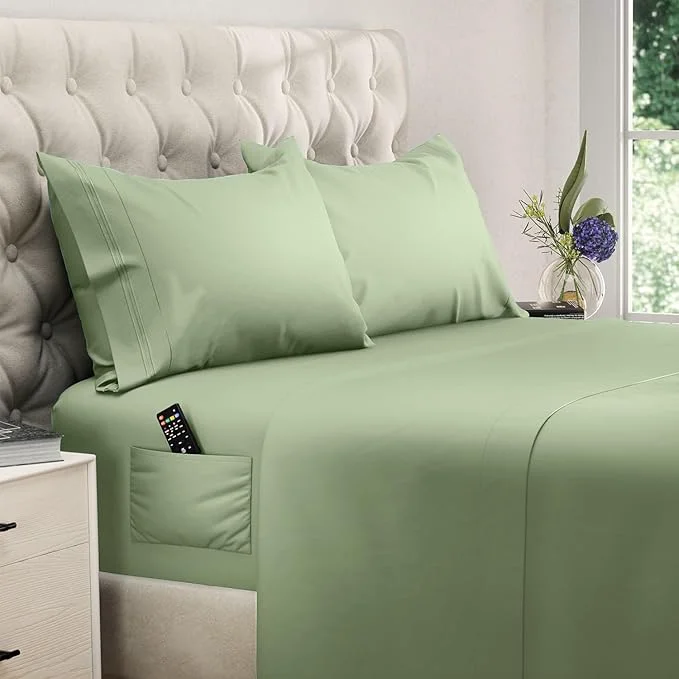 Detailed DREAMCARE Queen Size Sheets - Cooling Bed Sheets - 4pcs Set - up to 15 quot Deep Pocket Queen Sheet Set - Sheets Queen Size Bed - Soft amp Long Lasting Fine Microfiber with Side Pocket - Sage Green Expertly Made