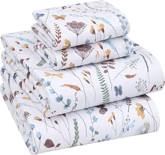 Verified RUVANTI Cotton Sheets – Queen Size Percale Bedding Cooling amp Breathable Floral Design Durable with a Crisp Soft amp Comfortable Feel 16 quot Deep Pocket 4-Piece Set Fern Class Prestigious