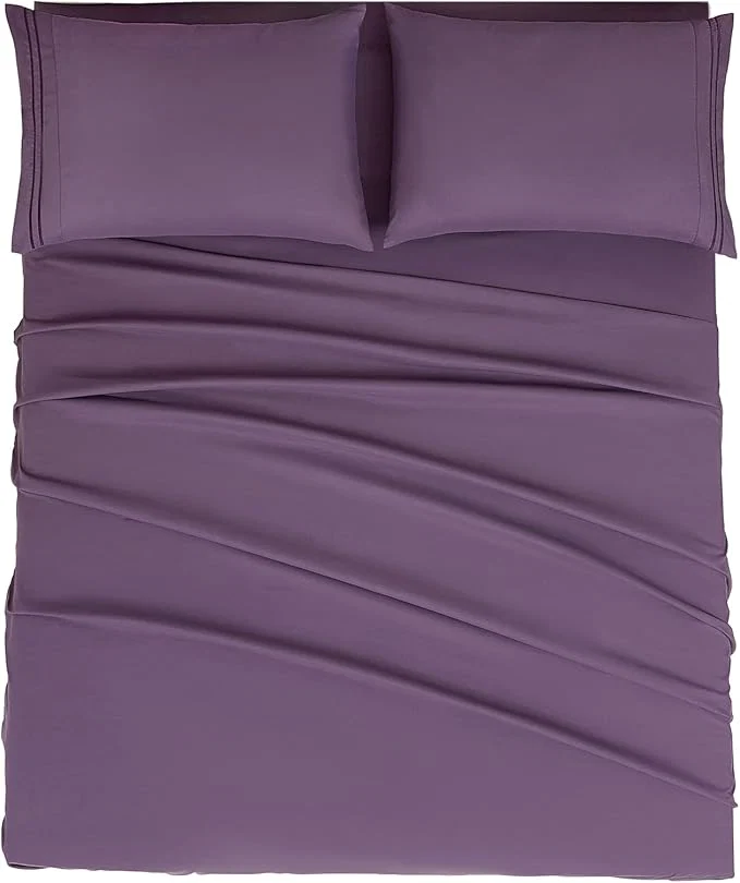 User-Friendly Mejoroom California King Size Sheet Set - Soft Microfiber Bed Sheets Deep Pocket Fitted Sheet Breathable Wrinkle amp Fade Resistant - 4 Piece California King Purple Detailed