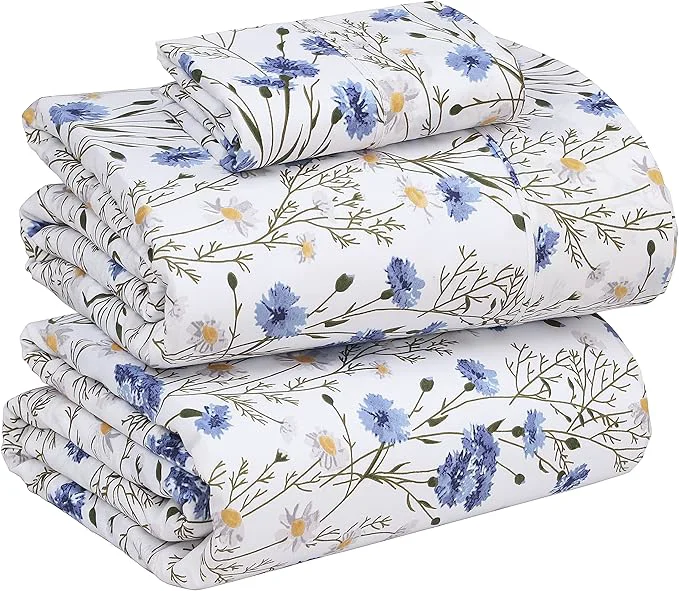 Classic RUVANTI Cotton Sheets – Twin XL Size Percale Bedding Cooling amp Breathable Floral Design Durable with a Crisp Soft amp Comfortable Feel 16 quot Deep Pocket 3-Piece Set Sweet Pea Premium Material