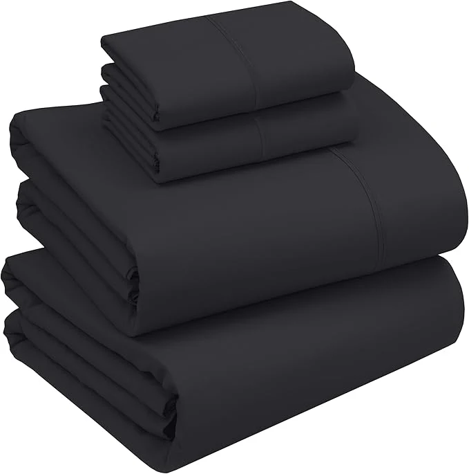 Selected RUVANTI Cotton Sheets – Queen Size Percale Bedding Cooling amp Breathable Durable with a Crisp Soft amp Comfortable Feel 16 quot Deep Pocket 4-Piece Set Jet Black Lightweight