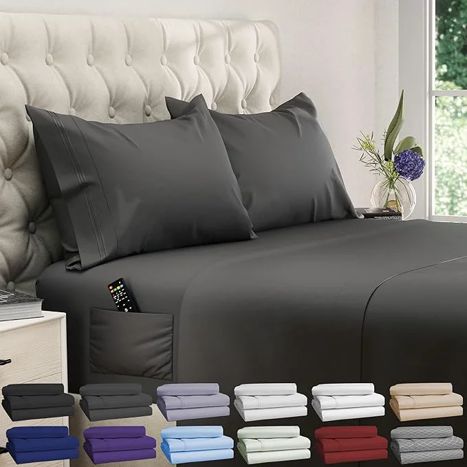 Lightweight DREAMCARE Queen Sheet Set – 4 pcs Cooling Sheets – up to 21 Deep Pocket Queen Sheets – Hotel Luxury Sheets amp Pillowcases – Superior Softness Fine Microfiber with Side Pocket – Gray Secure