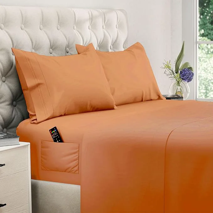 Sustainable DREAMCARE King Size Sheets Set – 4 pcs Super Soft amp Lightweight Cooling Sheets – up to 21 Deep Pocket King Sheet Set Hotel Luxury Sheets amp Pillowcases Microfiber with Side Pocket Terracota Certified