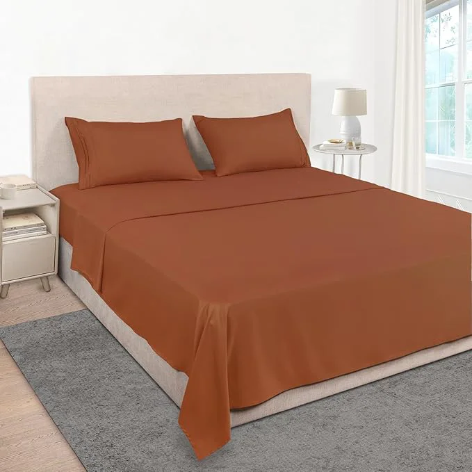 Stylish Mejoroom Queen Size Sheet Set - Hotel Luxury 1800 Bedding Sheets amp Pillowcases - Deep Pocket Fitted Sheet Soft Breathable Wrinkle amp Fade Resistant - 4 Piece Queen Terracotta Superior