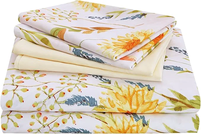 Healthy JSD 6 Piece Floral Print Sheet Set Queen Size Soft Spring Botanical Microfiber Bed Sheets Deep Pocket Comfortable