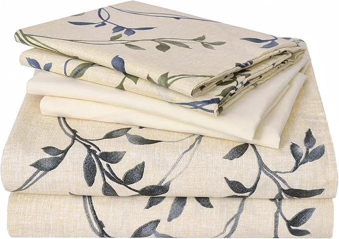 Efficient JSD 6 Piece Rustic Leaves Printed Sheet Set King Size Soft Botanical Pattern Microfiber Sheets Extra Deep Pocket Carefully Designed