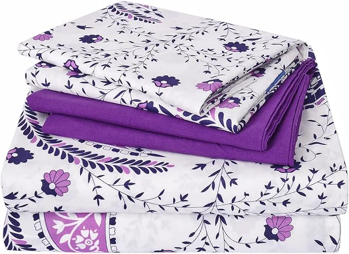 Optimized JSD 6 Piece Paisley Printed Sheet Set King Size Soft Purple Pattern Microfiber Bed Sheets Deep Pocket Fine Crafted