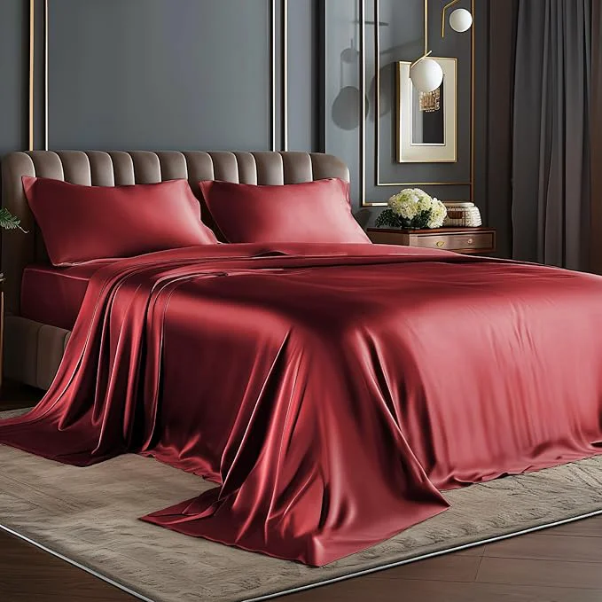 Safe BEDELITE Satin Sheets Twin Size Bed Set Luxury Soft Burgundy Silky Sheets for Hair and Skin Similar to Silk Bed Sheets Set 3 Pieces with 1 Deep Pocket Fitted Sheet 1 Flat Sheet and 1 Pillowcase Genuine