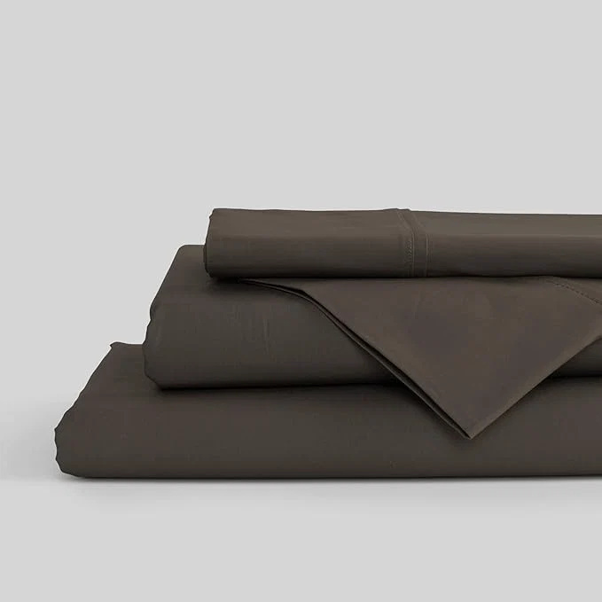 Fine Crafted Linen Home Cotton Percale Sheets Twin Size Smoky Charcoal Deep Pocket 3 Pieces Set - 1 Flat 1 Deep Pocket Fitted Sheet and 1 Pillowcase Crisp Cool and Strong Bed Linen Eco-Friendly
