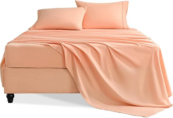 Crafted Twin Sheets Set 3 Pieces Hotel Luxury Soft Microfiber Bed Sheets Set Up to 16 quot Deep Pockets Oeko-Tex Sheets with Elastic Breathable Wrinkle Peach Pink Twin Eco-Friendly