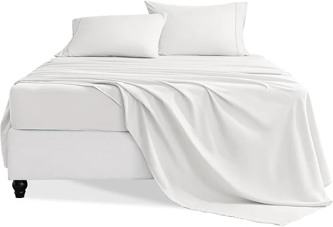 Secure Full Size Bed Sheets Set 4 Pieces Hotel Luxury Soft Microfiber Bed Sheets Set Up to 16 quot Deep Pockets Oeko-Tex Sheets with Elastic Breathable Wrinkle White Full Verified