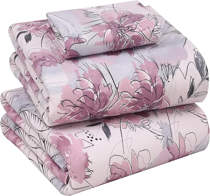 Certified RUVANTI Cotton Sheets – Twin Size Percale Bedding Cooling amp Breathable Floral Design Durable with a Crisp Soft amp Comfortable Feel 16 quot Deep Pocket 3-Piece Set Lilac Floral