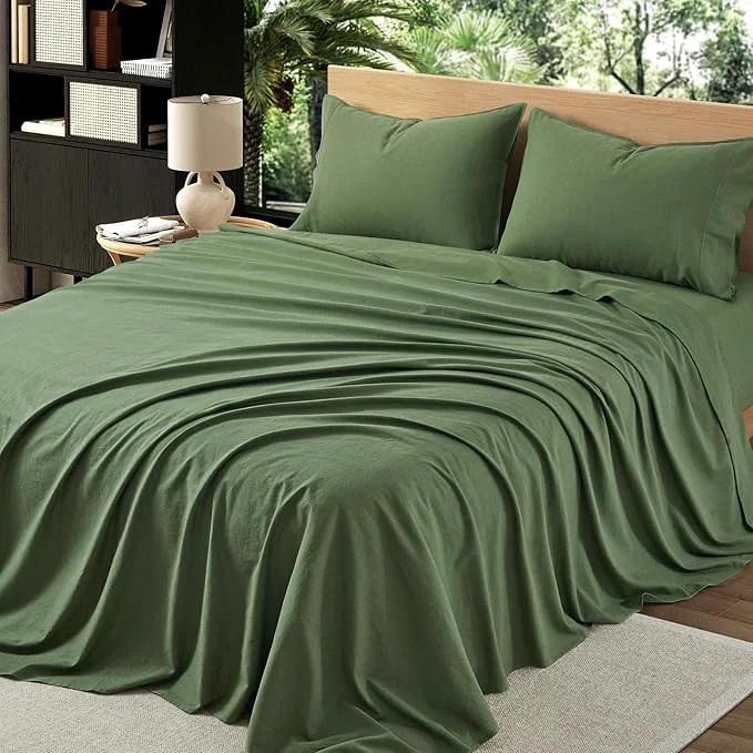 Optimized 4Pcs Organic Linen Sheets King Size French Linen from Normandy Breathable Forest Green King Sheet Set with 16 Inch Deep Pocket 1 Flat Sheet 1 Fitted Sheet 2 Pillowcases Verified
