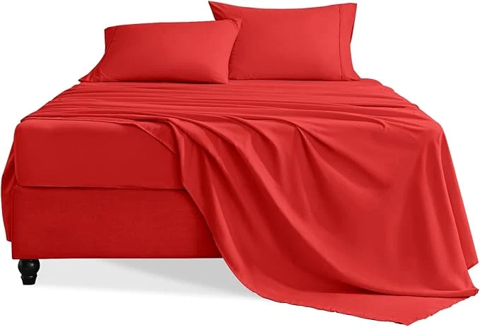 Enhanced Queen Sheet Set 4 Pieces Hotel Luxury Soft Microfiber Queen Bed Sheets Set Up to 16 quot Deep Pockets Oeko-Tex Sheets with Elastic Breathable Wrinkle Red Queen Reliable