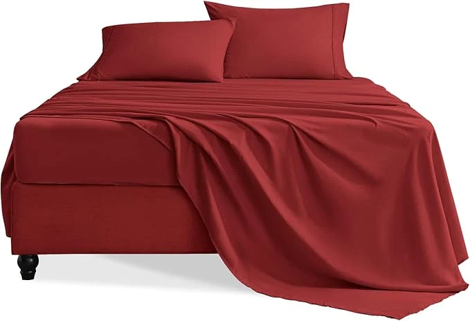 Casual Queen Sheet Set 4 Pieces Hotel Luxury Soft Microfiber Queen Bed Sheets Set Up to 16 quot Deep Pockets Oeko-Tex Sheets with Elastic Breathable Wrinkle Wine Red Queen Fine
