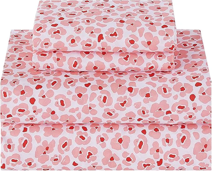 Dependable Softan Pink Floral Queen Sheet Set Cozy Microfiber Leopard Printed Fitted Bed Sheet with 15 quot Deep Pockets amp Corner Non-Slip Straps Cute Patterned Sheets amp Pillowcase Set Secure