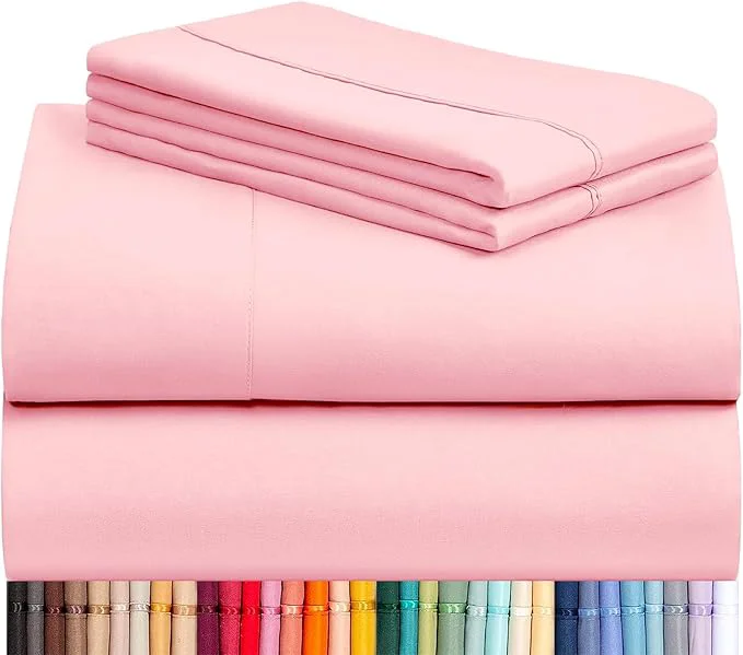 Classic LuxClub 4 PC Sheet Set Bed Sheets Deep Pockets 16 quot Eco Friendly Wrinkle Cooling Machine Washable Hotel Bedding Silky Soft - Baby Pink Full Trendy