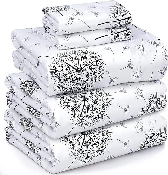 RUVANTI Cotton Sheets – Split King Size Percale Bedding Cooling amp Breathable Floral Design Durable with a Crisp Soft amp Comfortable Feel 16 quot Deep Pocket 5-Piece Set Dandelion Clean