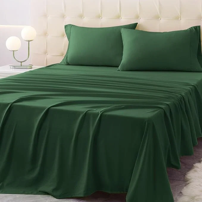 Excellent King Size Bed Sheet Set - 4 Piece Soft Microfiber Sheets with Deep Pockets Cooling Technology and Wrinkle- Pillowcase. Hotel-Quality Durable Bedding Eden Green Easy-to-Use