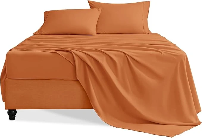 Original Design King Size Sheets Set 4 Pieces Hotel Luxury Soft Microfiber Bed Sheets Set Up to 16 quot Deep Pockets Oeko-Tex Sheets with Elastic Breathable Wrinkle Pumpkin Orange King Detailed