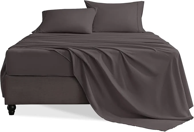 Crafted Twin Sheets Set 3 Pieces Hotel Luxury Soft Microfiber Bed Sheets Set Up to 16 quot Deep Pockets Oeko-Tex Sheets with Elastic Breathable Wrinkle Dark Gull Gray Twin