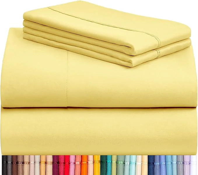 Safe LuxClub 4 PC Sheet Set Bed Sheets Deep Pockets 16 quot Eco Friendly Wrinkle Cooling Machine Washable Hotel Bedding Silky Soft - Lemon California King Prestigious