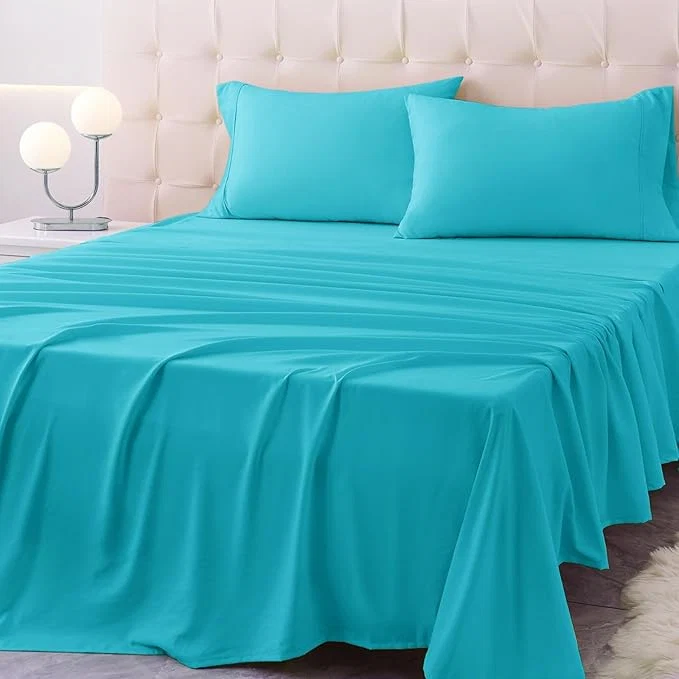 Exceptional Twin Size Bed Sheet Set - 3 Piece Soft Microfiber Sheets with Deep Pockets Cooling Technology and Wrinkle- Pillowcase. Hotel-Quality Durable Bedding Capri Blue Eco-Friendly