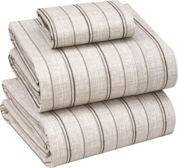 Advanced RUVANTI Cotton Sheets – Twin XL Size Percale Bedding Cooling amp Breathable Floral Design Durable with a Crisp Soft amp Comfortable Feel 16 quot Deep Pocket 3-Piece Set Brown Stripes Reliable