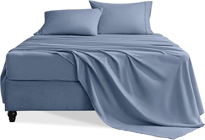 Fast Twin Sheets Set 3 Pieces Hotel Luxury Soft Microfiber Bed Sheets Set Up to 16 quot Deep Pockets Oeko-Tex Sheets with Elastic Breathable Wrinkle Grey Blue Twin Traditional