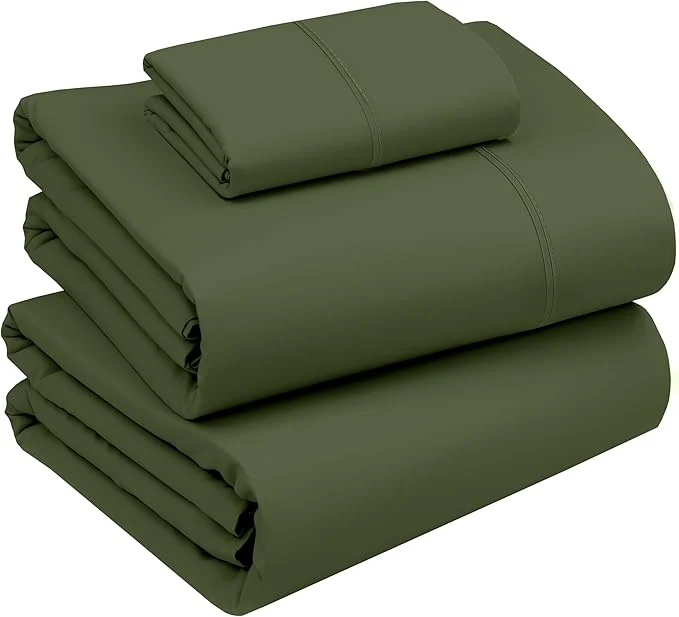 Traditional RUVANTI Cotton Sheets – Twin Size Percale Bedding Cooling amp Breathable Durable with a Crisp Soft amp Comfortable Feel 16 quot Deep Pocket 3-Piece Set Chive Sustainable