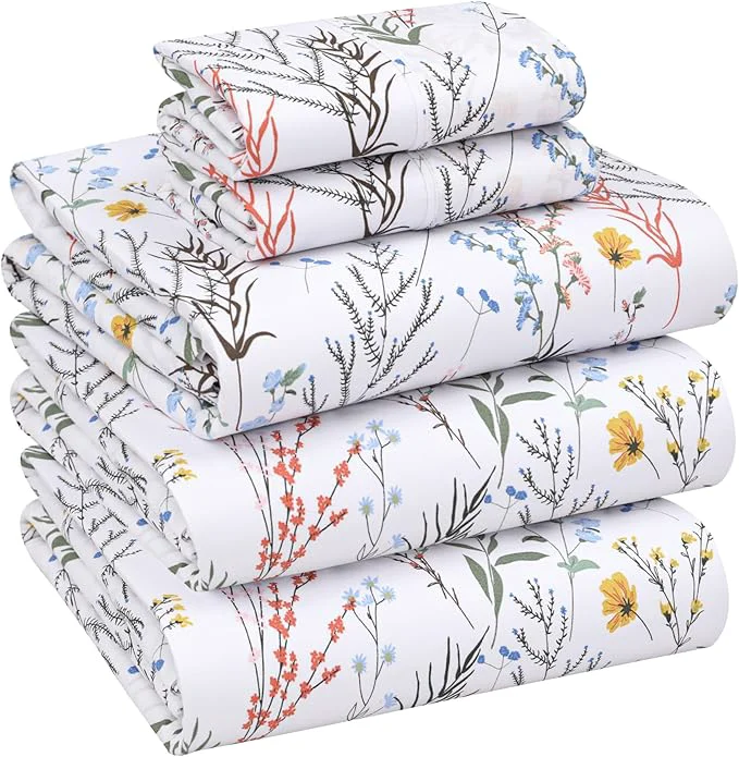 Original RUVANTI Cotton Sheets – Split King Size Percale Bedding Cooling amp Breathable Floral Design Durable with a Crisp Soft amp Comfortable Feel 16 quot Deep Pocket 5-Piece Set Aroma Smart