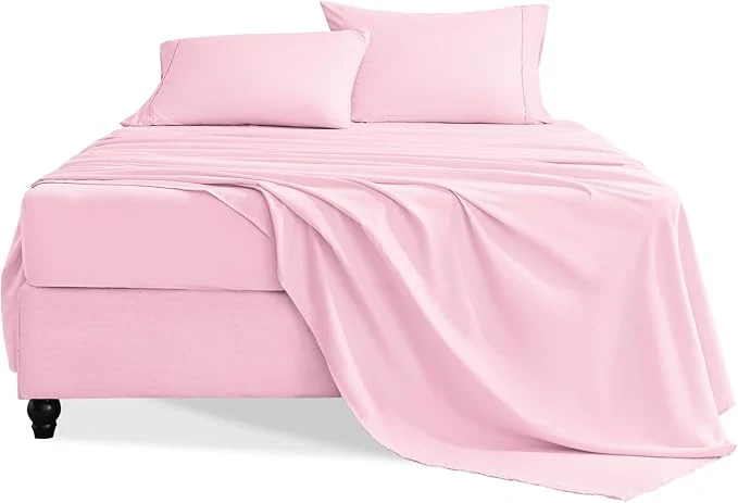 Sustainable Full Size Bed Sheets Set 4 Pieces Hotel Luxury Soft Microfiber Bed Sheets Set Up to 16 quot Deep Pockets Oeko-Tex Sheets with Elastic Breathable Wrinkle Light Pink Full