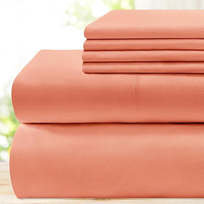 Superior BYSURE 6 Pieces Bed Sheets Set Queen Coral - Super Soft 1800 Thread Count Microfiber Sheets with Deep Pockets Wrinkle amp Fade Resistant Clean