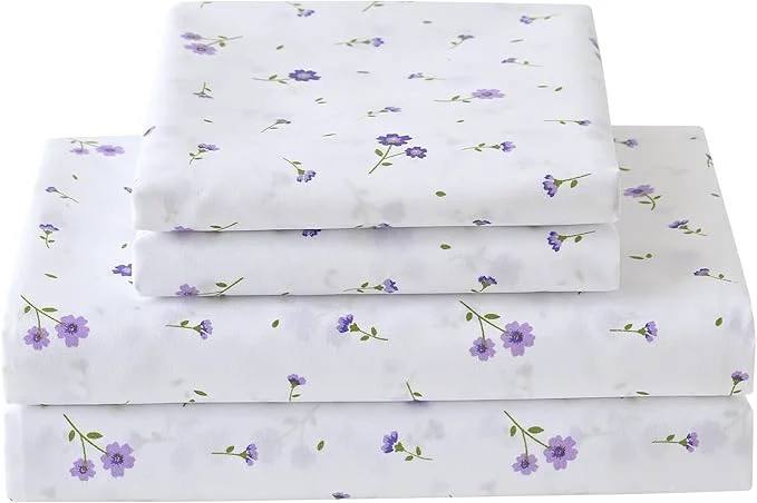 Selected Softan Floral Full Sheet Set Purple Flower Printed Bed Sheets Double Cozy Microfiber Patterned Fitted Sheets with 15 quot Deep Pocket amp Non-Slip Straps Cute Purple Sheets and Pillowcase Set Safe