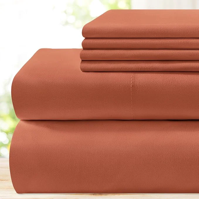 Easy-to-Use BYSURE 6 Pieces Bed Sheets Set Full Terracotta - Hotel Luxury Super Soft 1800 Thread Count Microfiber Sheets with Deep Pockets Wrinkle amp Fade Resistant Versatile