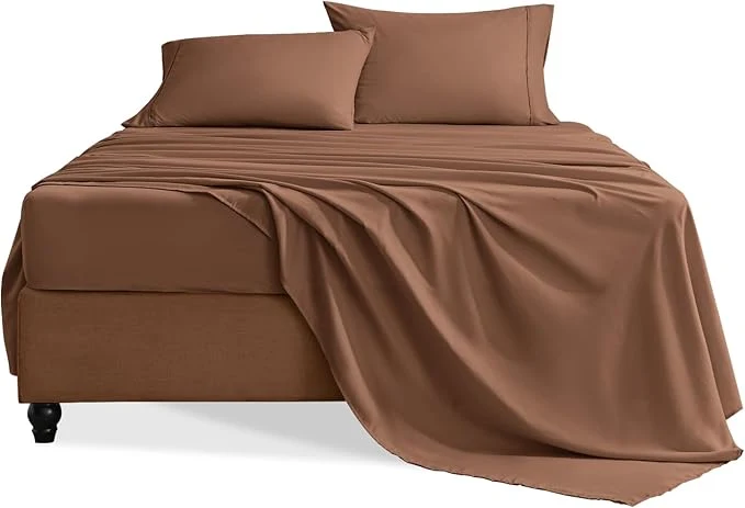 Detailed Twin Sheets Set 3 Pieces Hotel Luxury Soft Microfiber Bed Sheets Set Up to 16 quot Deep Pockets Oeko-Tex Sheets with Elastic Breathable Wrinkle Brown Twin Comfortable