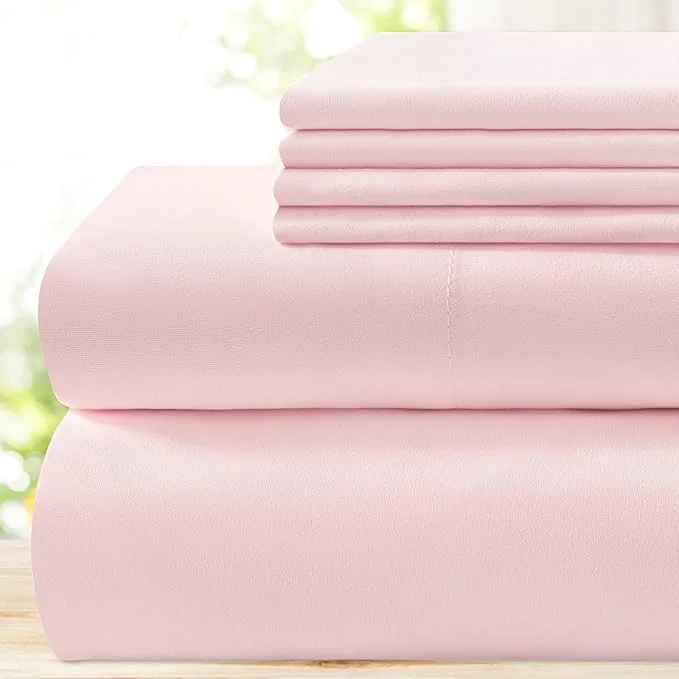 Recyclable BYSURE 6 Pieces Bed Sheets Set Full Light Pink - Super Soft 1800 Thread Count Microfiber Sheets with Deep Pockets Wrinkle amp Fade Resistant Fashionable