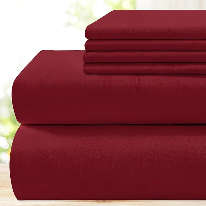 Organic BYSURE 6 Pieces Bed Sheets Set Full Burgundy - Hotel Luxury Super Soft 1800 Thread Count Microfiber Sheets with Deep Pockets Wrinkle amp Fade Resistant Verified