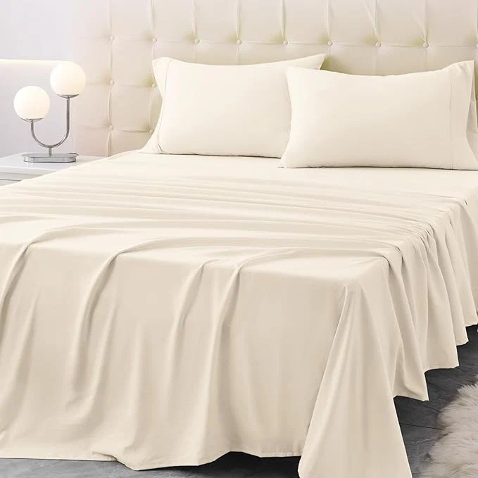 Artisan Queen Size Bed Sheet Set - 4 Piece Soft Microfiber Sheets with Deep Pockets Cooling Technology and Wrinkle- Pillowcase. Hotel-Quality Durable Bedding Cream