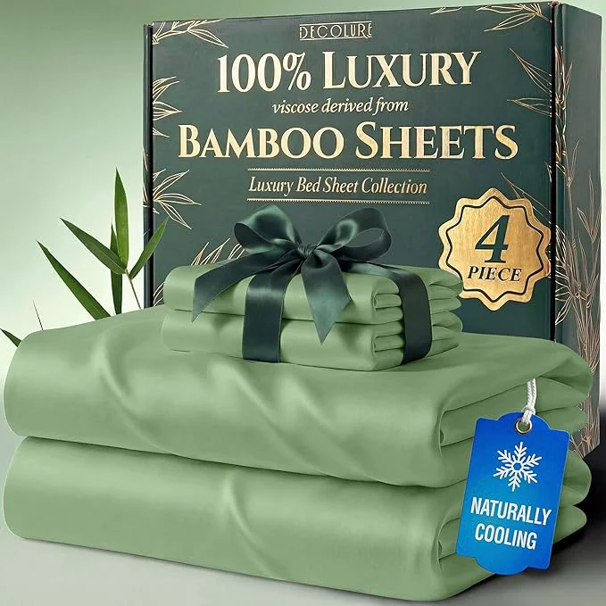 Powerful DECOLURE Viscose Derived from Bamboo Sheets Twin Size - Luxury 4 Pc Naturally Cooling Sheets Ultra Soft Bed Set - Deep 17 quot Pockets Durable Double Stitching Oeko Tex Standard Sage Green User-Friendly
